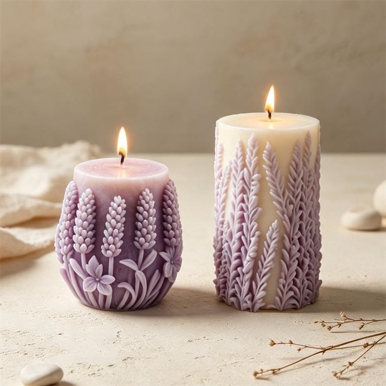 Lavender Candle Mold, Aesthetic Flower Scented Candle Mold, Floral Sculptural Candle Mold, Cylinder Candle Mold image 1