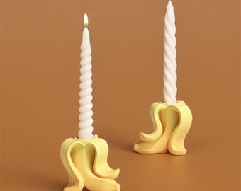 Banana Candle Holder Silicone Mold Concrete Candle Stick Holder Mold Jesmonite Plaster Resin Mold DIY Minimal Home Decor