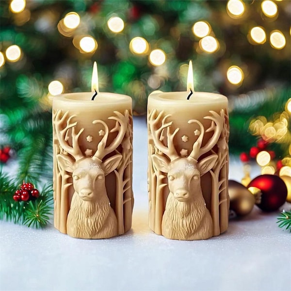 Christmas Elk Silicone Candle Mold, 3D Deer Cylinder Scented Candle Mold