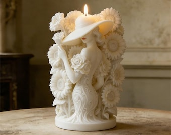 Daisy Flower Goddess Candle Mold, Sculptural Elegant Woman Scented Candle Mold