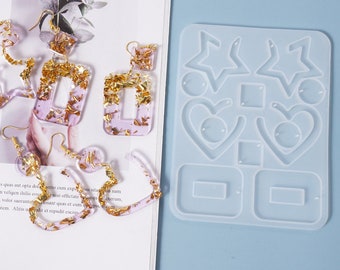 Silicone Dangle Earring Mold, Heart Star Rectangle Earring Resin Mold, Epoxy Mold for Jewelry, Jewelry Making Mold