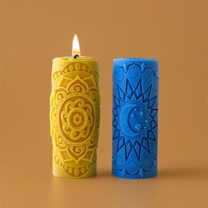 Crescent Moon Pillar Candle Mold, Aesthetic Candle Mold,  Embossed Flower Sculptural Candle Mold, Cylinder Candle Mold