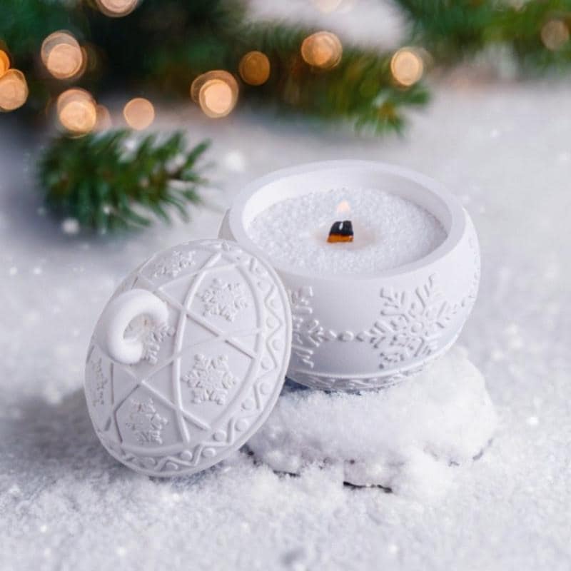 Christmas Bauble Candle Vessel Mold, Snowflake Embossed Concrete