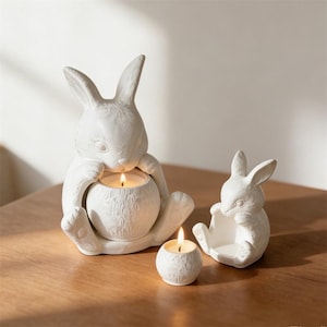 Easter Bunny Candle Holder Mold Concrete Cute Spring Rabbit Candle Vessel Mold Plaster Resin Mold Jesmonite Mold Raysin Mold, DIY Home Decor