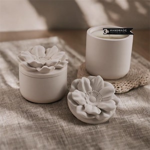 Candle Vessel with Flower Lid Mold, Concrete Candle Jar Mold Resin Jewelry Box Jar Mold Gypsum Mold Jesmonite Mold