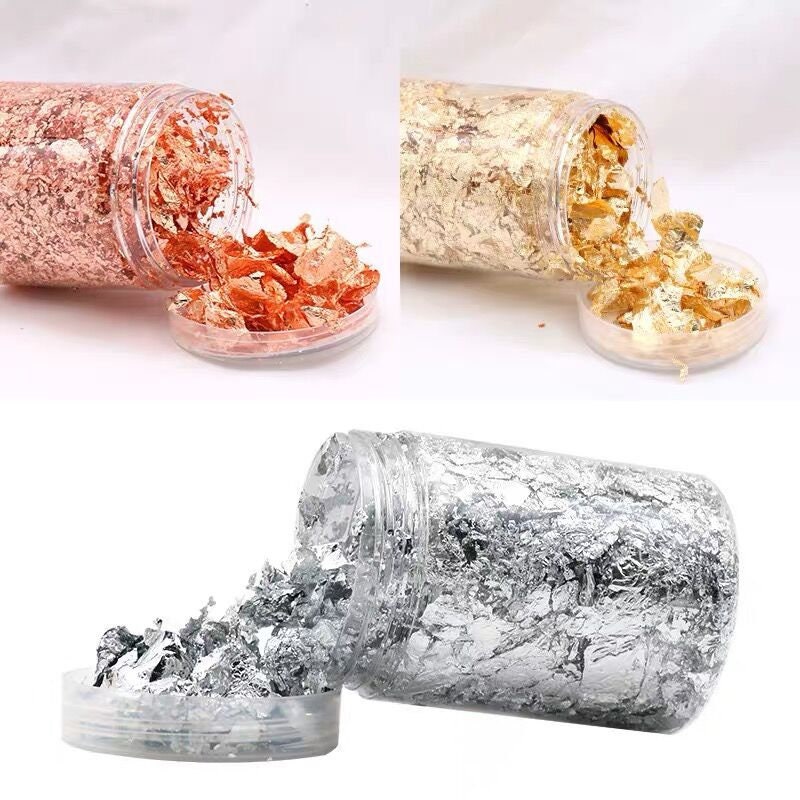 Gold Flakes, Foil Flakes Set, Copper Leaf Flake, Gold Silver Foil Flakes for Resin Candle Nail, Metallic Foil Flake 5-30g, DIY Craft Supply