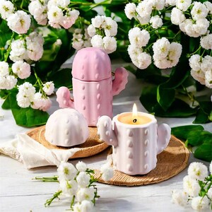 Cactus Candle Vessel Mold  Concrete Candle Jar with Lids Mold Resin Box Mold Jesmonite Candle Holder Mold Cute Planter Mold Casting Mold