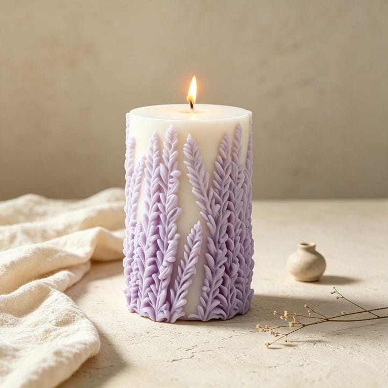 Lavender Candle Mold, Aesthetic Flower Scented Candle Mold, Floral Sculptural Candle Mold, Cylinder Candle Mold image 2