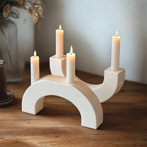 Geometric Pillar Candle Holder Silicone Mold, Concrete U Shape Candlestick Taper Candle Holder Mold Resin Mold Plaster Mold Jesmonite Mold