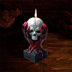 3D Skull Silicone Mold, Halloween Hand Holding Skull Candle Mold Concrete Mold Plaster Mold, Epoxy Resin Mold, Casting Mold