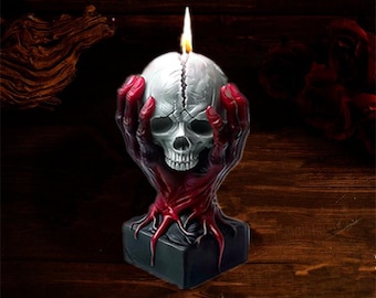 3D Skull Silicone Mold, Halloween Hand Holding Skull Candle Mold Concrete Mold Plaster Mold, Epoxy Resin Mold, Casting Mold