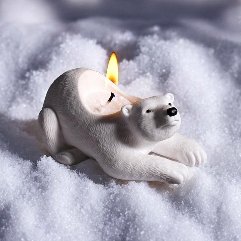 シロクマのキャンドルホルダー型、かわいいクリスマス動物コンクリート