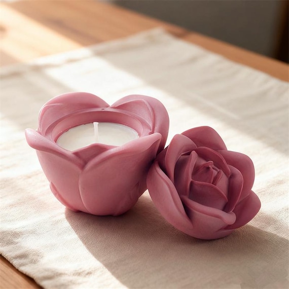 Moule en silicone à rayures en forme de cœur avec couvercle, tasse à bougie, pot de rangement en plâtre de ciment bricolage, moule en résine de poterie, décor d'art en béton