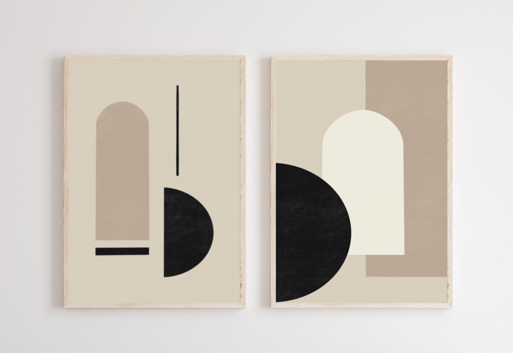 Mid Century Modern Wall Art Set of 2, Neutral Abstract Geometric ...
