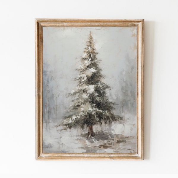 Christmas Vintage Style Print. Christmas Tree Print. Rustic Wall Art Vintage Holiday Xmas Decor. Oil Painting Holiday Art. DIGITAL DOWNLOAD