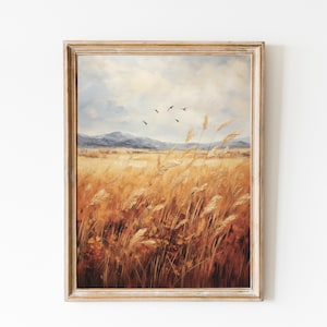 Farmhouse Landscape Wheat Field Printable Wall Art Wheat Field Wall Decor Rustic Country Farmhouse Decor Earth Tone Decor. Fall Prints.