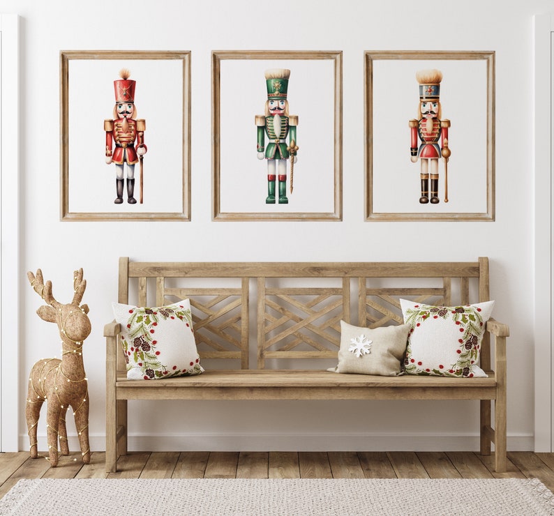 Nutcrackers set of 3 Christmas prints. Gallery Set Nutcrackers Christmas decorations. Vintage Xmas Printable Home Decor. DIGITAL DOWNLOAD image 4