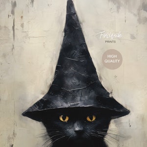 Halloween Printable Wall Art. Black Cat Halloween Rustic Print. Vintage ...