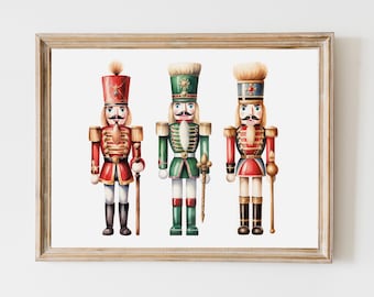 Nutcracker Print, Christmas Wall Art, Christmas Watercolor Art, Holiday Printables, Seasonal Decor, Winter Prints, Classical Christmas Decor