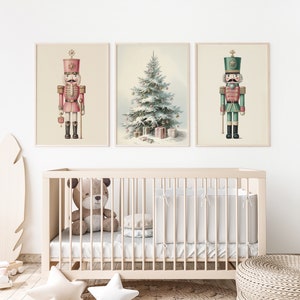 Nutcrackers set of 3 Christmas prints. Gallery Set Nutcrackers Christmas Nursery Digital Prints. Pastel Xmas Printable Home Decor for Kids. image 4