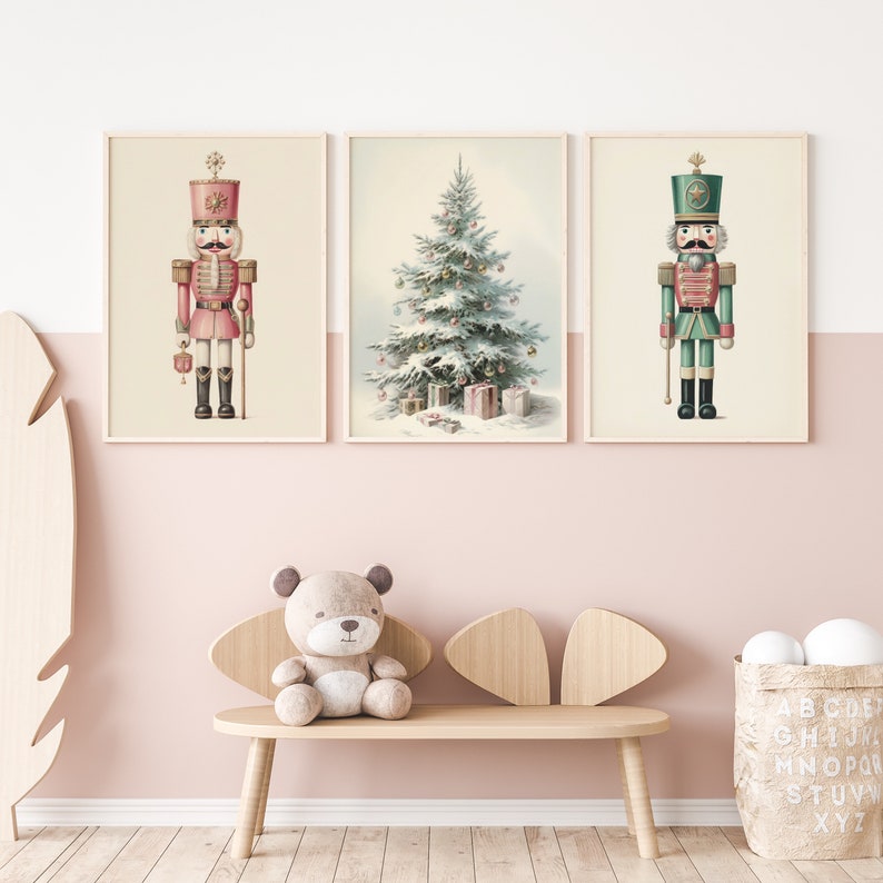 Nutcrackers set of 3 Christmas prints. Gallery Set Nutcrackers Christmas Nursery Digital Prints. Pastel Xmas Printable Home Decor for Kids. image 2