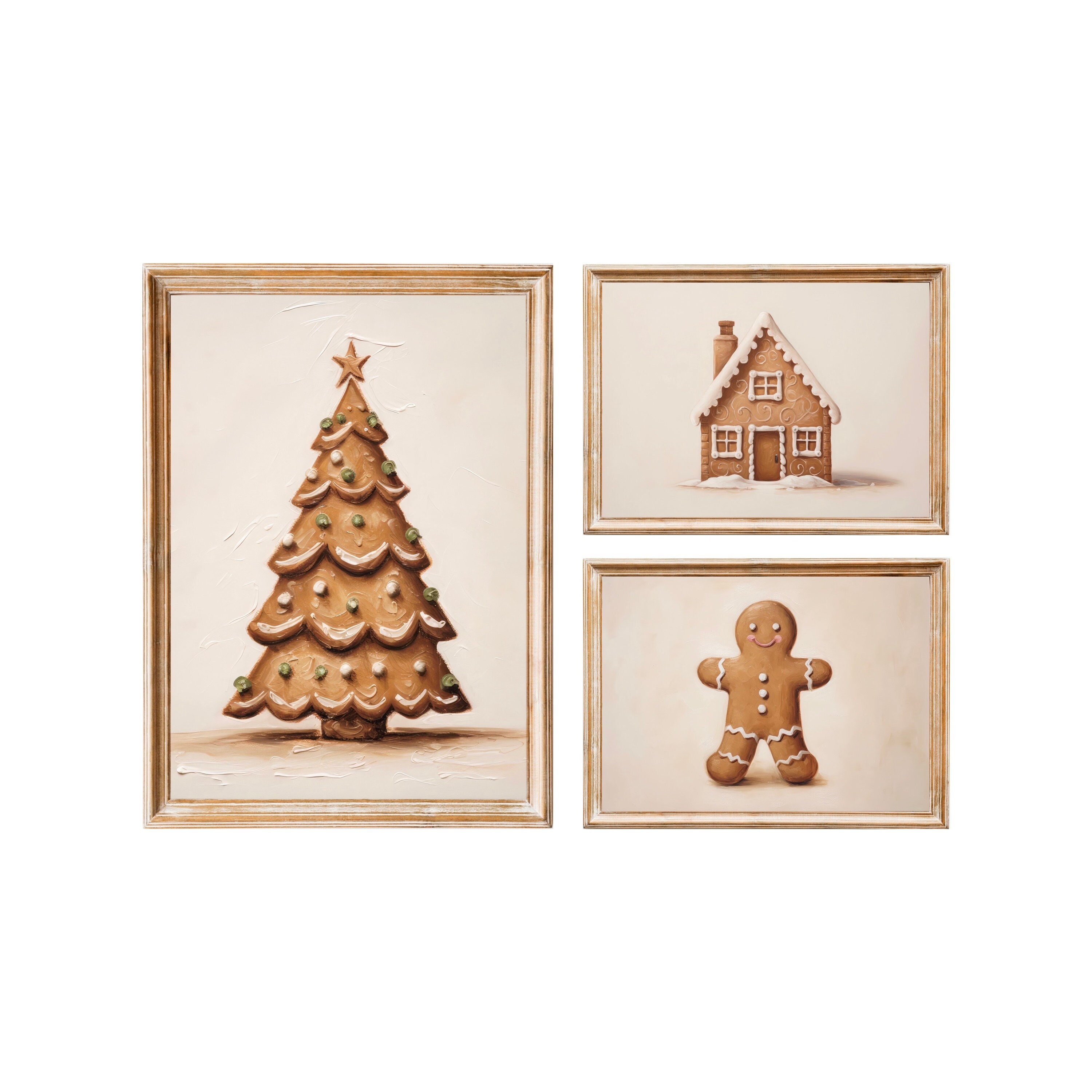 Gingerbread set of 3 Christmas Prints Vintage Christmas Wall Art Gingerbread Oil Painting Printable Christmas Nursery Gallery Wall Art