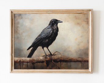 Halloween Printable Wall Art. Blackbird Digital Art Print Raven Art Corvid core Dark Vintage Halloween Crow Oil Painting Halloween Print.