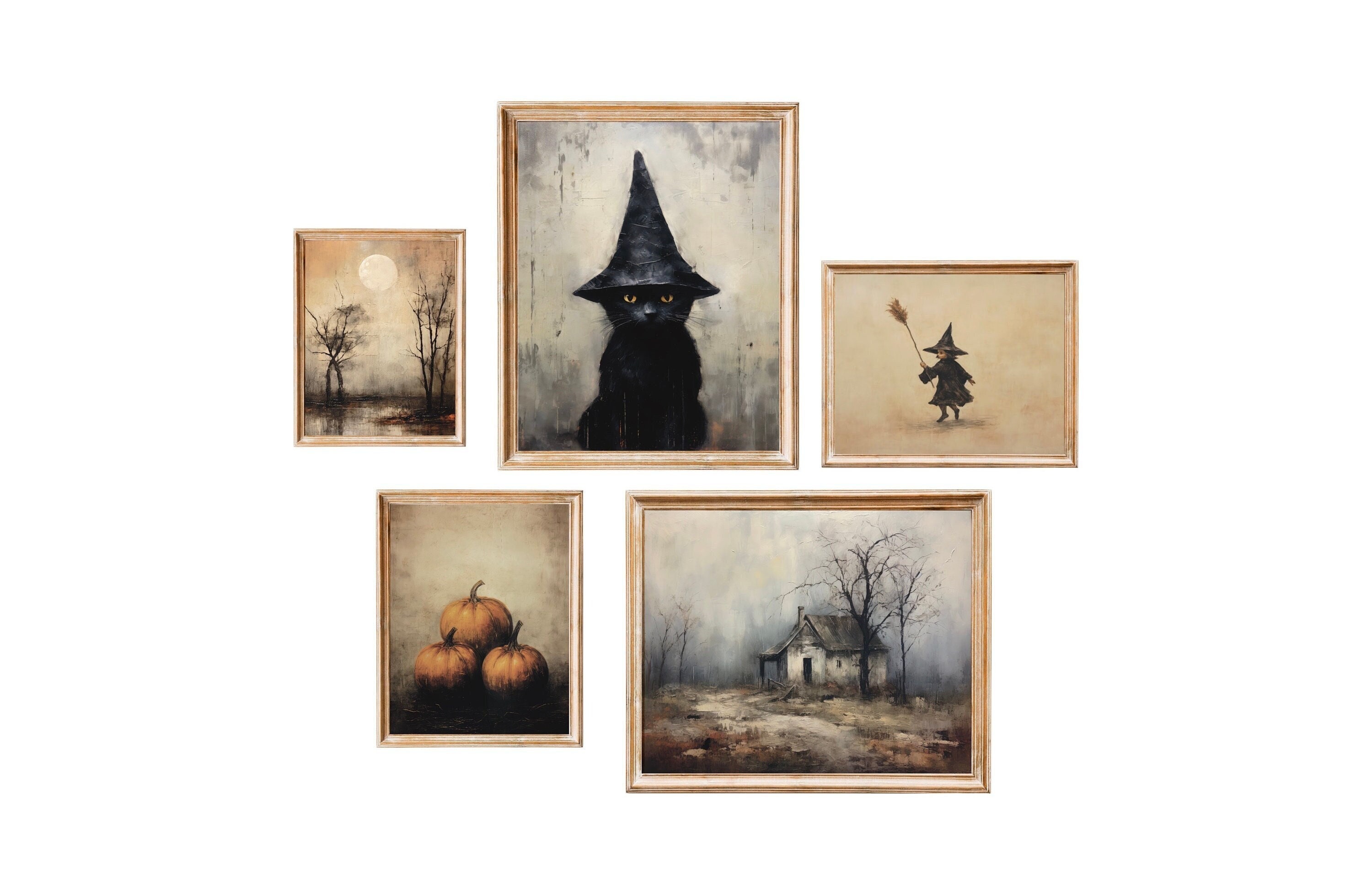Vintage Halloween Style Art Set of 5 Gallery Wall Prints SET Halloween ...