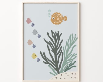 Under the sea Nursery print. Under the sea wall art. Ocean poster. Sea life nursery decor. Pastel color poster, Baby gift. DIGITAL DOWNLOAD