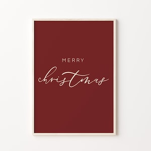 Minimalistische Weihnachts Wandkunst, Frohe Weihnachten Druck, Weihnachten druckbare Kunst, Dunkelrote Weihnachtsdekoration, Weihnachtsschild. DIGITALER DOWNLOAD