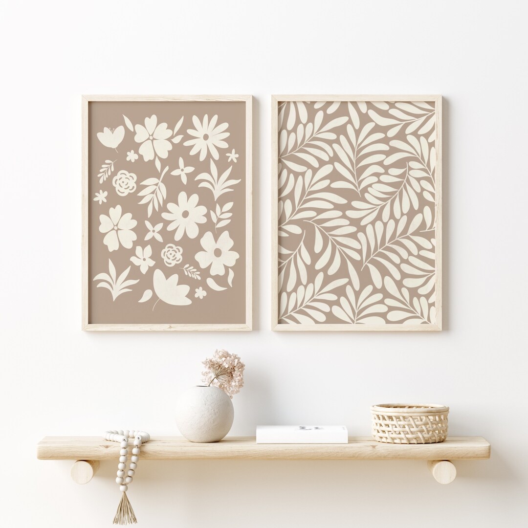 Neutral Colors Wall Decor, Wall Art Set of 2 Digital Prints, Light