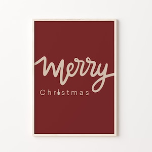 Merry Christmas Print, Christmas Printable Art, Rustic Christmas Wall art, Dark Red Merry Christmas decor, Christmas Sign. DIGITAL DOWNLOAD