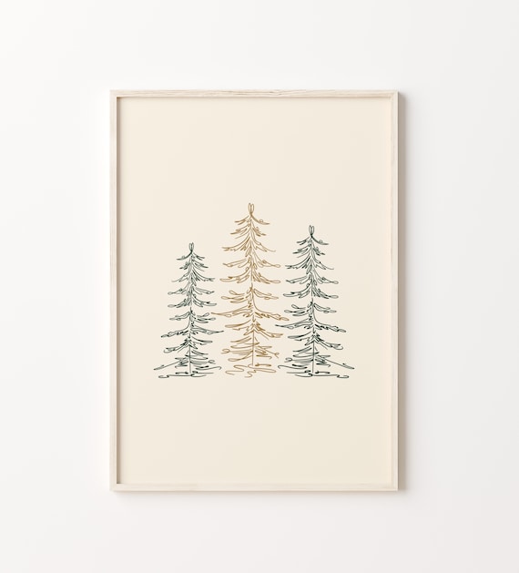 Minimalist Christmas trees wall art. Xmas Printable wall art. Line art Christmas Trees. Dark green Poster. Holiday Decor. DIGITAL DOWNLOAD