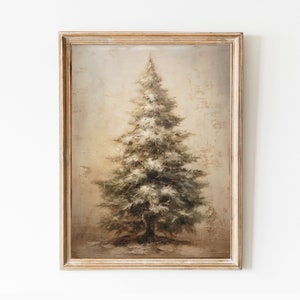 Christmas Tree Print. Christmas Vintage Style Print. Rustic Wall Art Vintage Holiday Xmas Decor. Oil Painting holiday art. DIGITAL DOWNLOAD