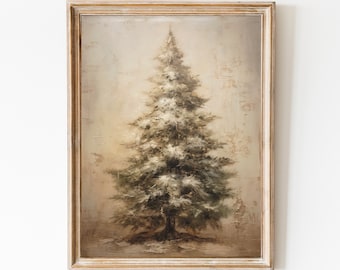 Christmas Tree Print. Christmas Vintage Style Print. Rustic Wall Art Vintage Holiday Xmas Decor. Oil Painting holiday art. DIGITAL DOWNLOAD