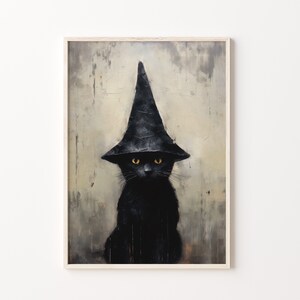 Halloween Printable Wall Art. Black Cat Halloween Rustic Print. Vintage ...