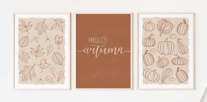 Minimalist Fall Set of 3 Prints. Autumn Wall Art Set. Pumpkins - Etsy