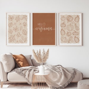 Minimalistisches Herbst Set mit 3 Drucken.  Herbst Wand Kunst Set. Kürbisse Line Art. Rustikales Herbst Poster, Herbst Dekoration - DIGITAL DOWNLOAD