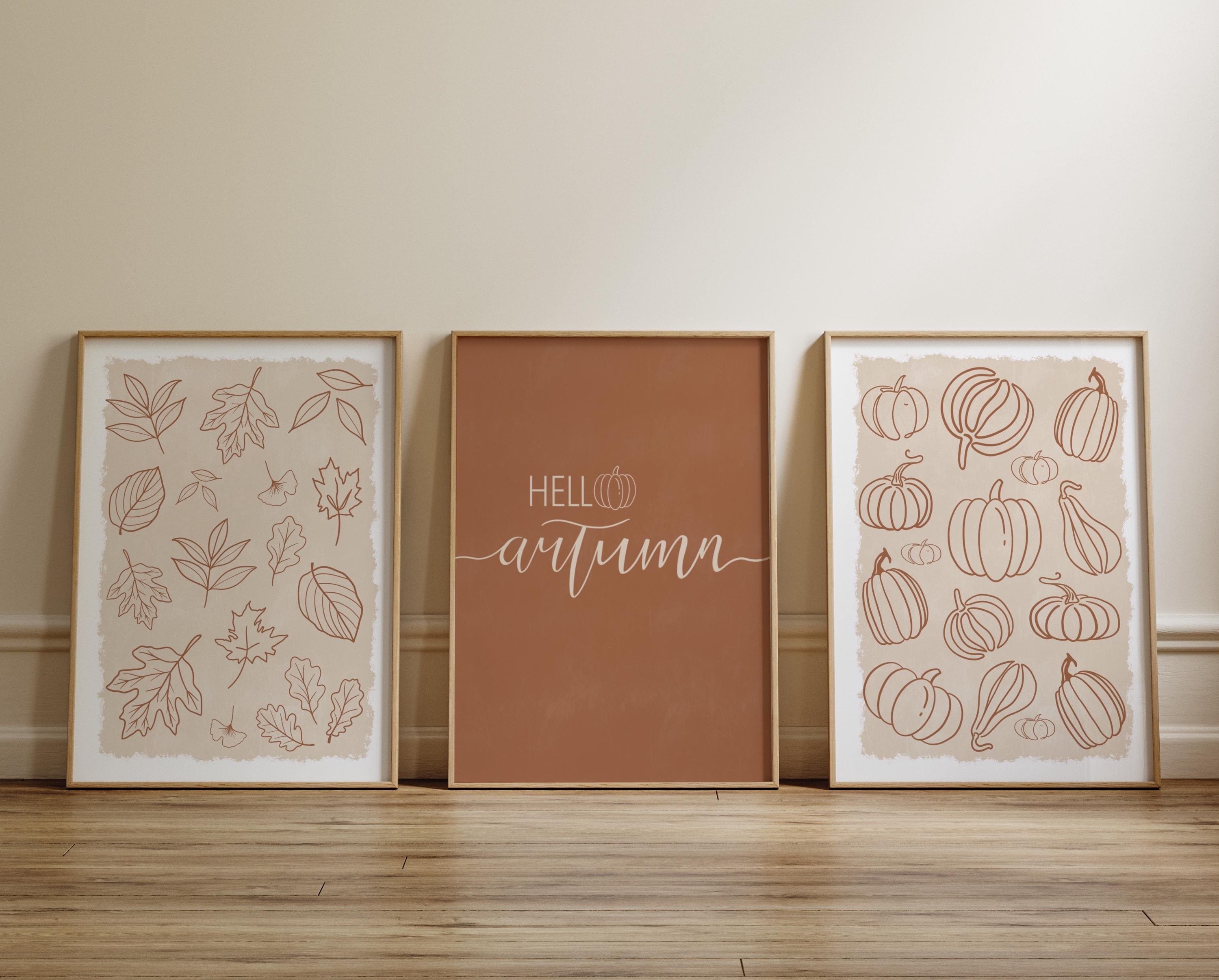 Minimalist Fall Set of 3 Prints. Autumn Wall Art Set. Pumpkins Line Art ...