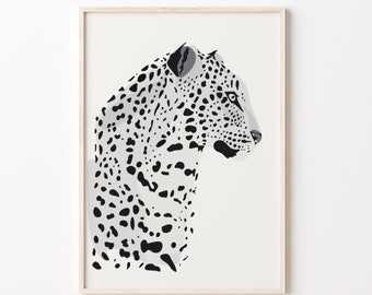 Impression de guépard noir et blanc : art mural jungle tendance, impression d'illustration féline (téléchargement numérique)