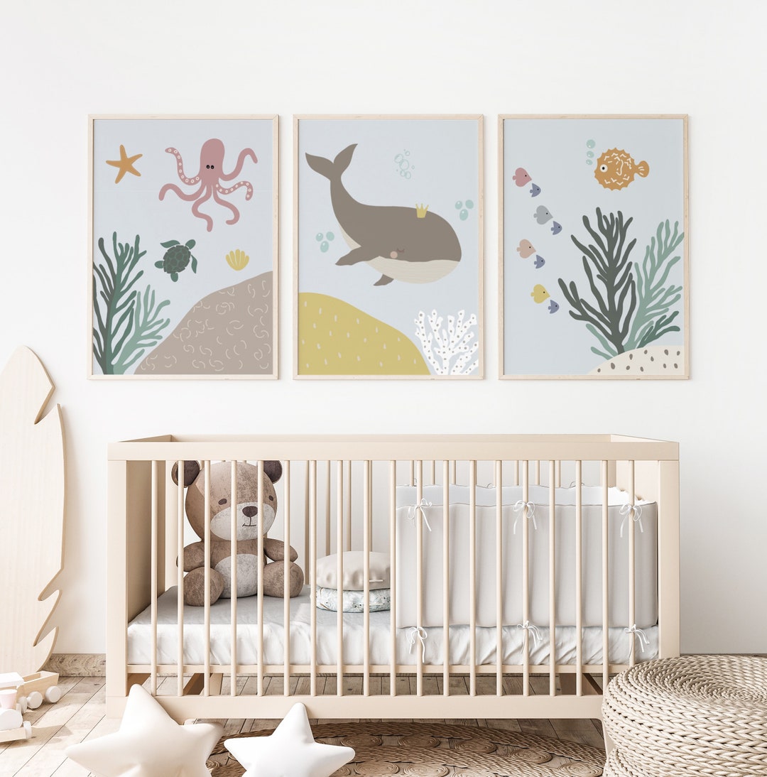 Under the Sea Nursery Set of 3 Prints. Whale. Octopus. Seal Life Wall ...