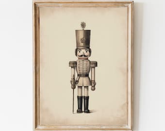 Nutcracker Christmas Print. Christmas Vintage Style Print. Rustic Wall Art Vintage Holiday Xmas Decor. Neutral Holiday Art. DIGITAL DOWNLOAD