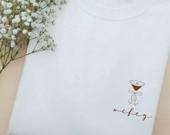Wifey Sweatshirt with Espresso Martini and Coquette Bow, Bride Crewneck, Future Mrs Sweatshirt, Wedding Gift for Bride, Honeymoon Sweater