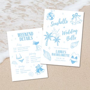 Beach Bachelorette Invitation & Itinerary | Editable Canva Template, Digital Download, Seashells and Wedding Bells, Coastal Last Toast Party