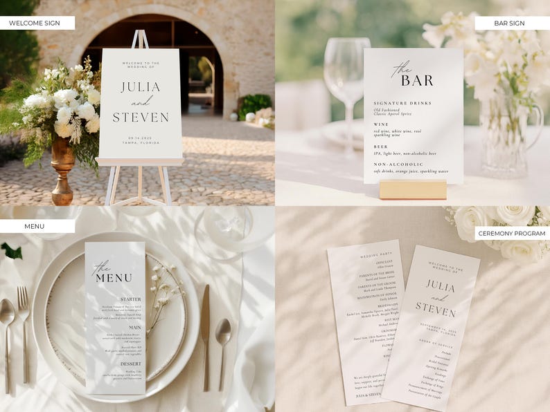 Hand Drawn Wedding Signs Bundle, Whimsical Wedding Template Bundle, Artsy Wedding Stationery Bundle, Canva Templates