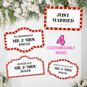 Customizable Wedding Bottle Service Signs (Set of 4) | Red Marquee Theme | Editable Canva Templates | Reception Decor | Digital Download