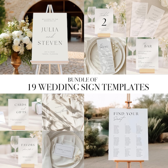 Minimalist Wedding Signs Bundle | Wedding Welcome Sign Stationery, Editable Canva Templates, Luxury Wedding Poster, DIY Reception Sign Decor