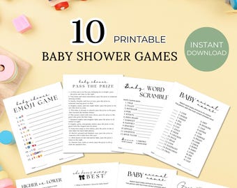 Minimalist Baby Shower Games Bundle Printable, Baby Shower Game Bundle, Gender Neutral Shower Games, Baby Sprinkle Activities Canva Template