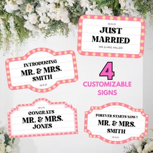 Customizable Wedding Bottle Service Signs (Set of 4) | Marquee Theme | Editable Canva Templates | Pink Reception Decor | Digital Download
