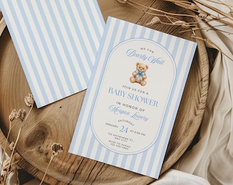 We Can Bearly Wait Baby Shower Invitation, Teddy Bear Baby Shower Invite, Bear Theme Baby Shower, Boy Baby Shower, Editable Printable